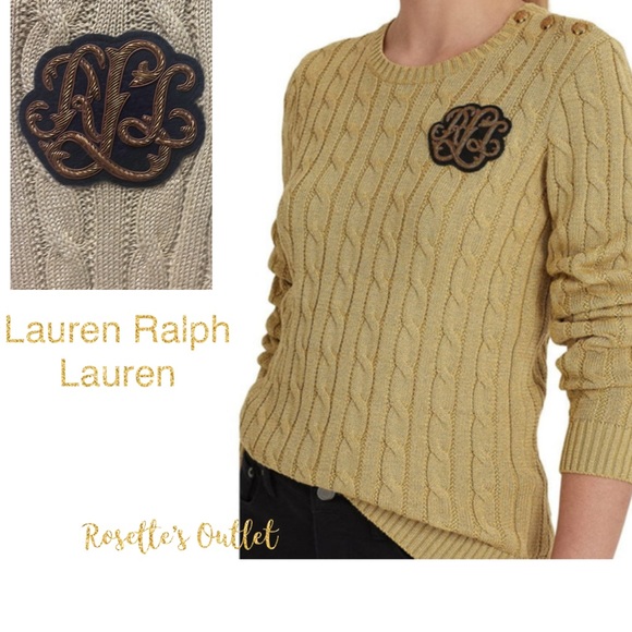Lauren Ralph Lauren Sweaters - Ralph Lauren GOLD Women Metallic Button-Trim Cable-Knit Sweater XL new with tag